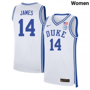 #14 Sion James Blue Devils White Women Jersey Limited College Basketball 843105-680