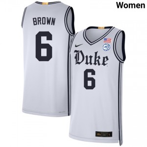 #6 Maliq Brown Blue Devils Team White Women's Jerseys NCAA College Basketball 820936-739