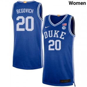 #20 Neal Begovich Duke Blue Devils Royal Women's Jersey NCAA College Basketball 619236-826