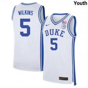 #5 Sebastian Wilkins Blue Devils White Youth Jerseys Replica College Basketball 927136-154