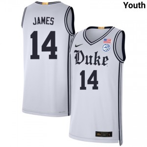#14 Sion James Blue Devils Team White Youth Jerseys Replica College Basketball 523927-464